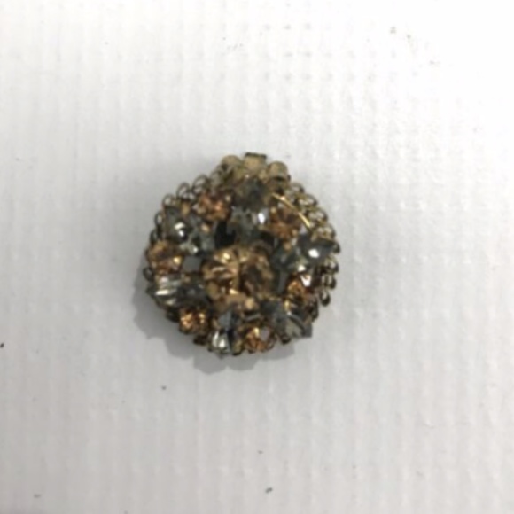Vintage Brown Gray Rhinestone Clip on Earrings - Picture 3 of 3